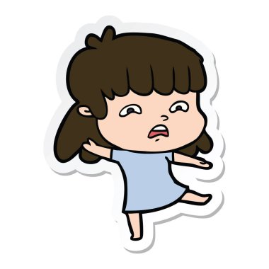 çizgi film endişeli bir kadın etiketi