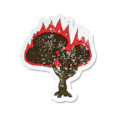 Retro sıkıntılı etiket ağaç yanan bir karikatür