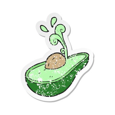 Retro etiket bir karikatür avokado sıkıntılı