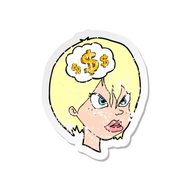 para hakkında düşünme bir karikatür kadının Retro sıkıntılı etiket