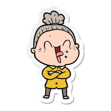 etiket bir karikatür mutlu yaşlı kadın