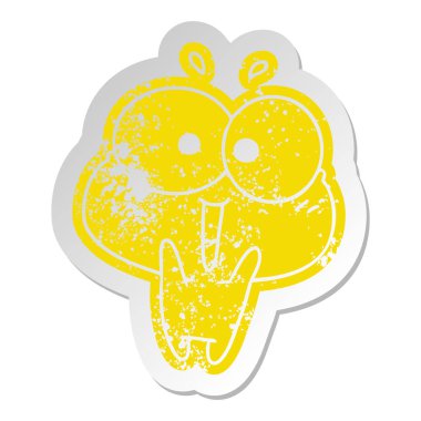 sıkıntılı eski etiket kawaii sevimli kurbağa heyecanlı