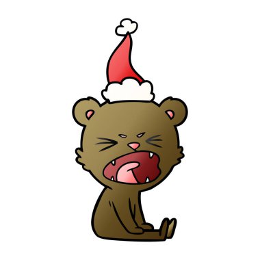 Noel Baba şapkası giyen bir ayının kızgın degrade çizgi film