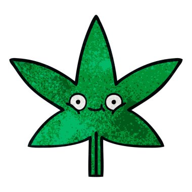 Retro grunge doku karikatür marihuana yaprağı