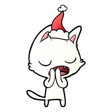 konuşan kedi degrade çizgi film giyen Noel Baba şapkası