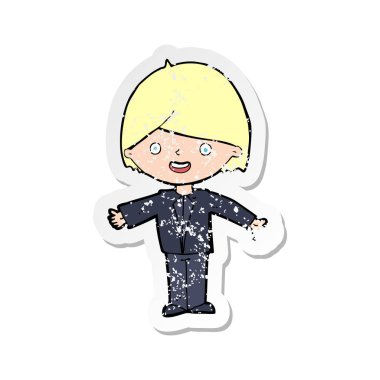 karikatür mutlu bir adamın Retro sıkıntılı etiket