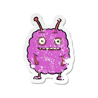 Retro sıkıntılı etiket bir karikatür komik uzaylı canavar