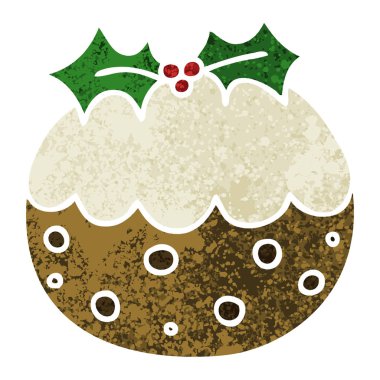 ilginç retro illüstrasyon tarzı çizgi film Noel pudingi