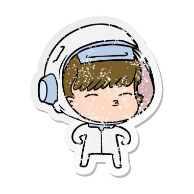 bir çizgi film meraklı astronotun sıkıntılı etiket