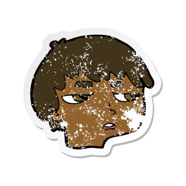 Retro bir karikatür rahatsız çocuğun etiket sıkıntılı