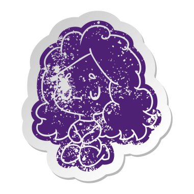 bir şirin kawaii kızın sıkıntılı eski çizgi film etiketi