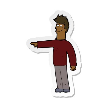 etiket karikatür mutlu bir işaret eden adamın