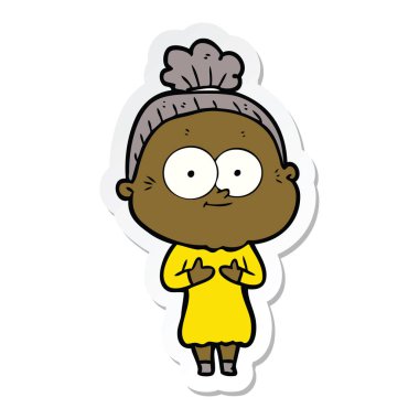 etiket bir karikatür mutlu yaşlı kadın