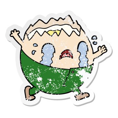 ağlayan bir humpty dumpty çizgi film yumurta adamın sıkıntılı etiket