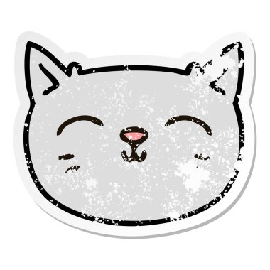 ilginç bir el sıkıntılı etiket karikatür kedi surat çizilmiş