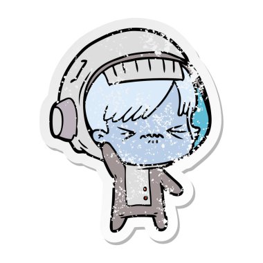 bir çizgi film astronot kadının sıkıntılı etiket