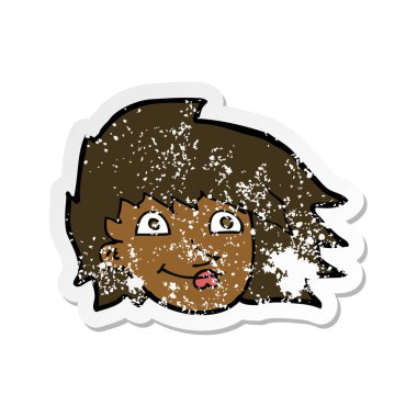 bir çizgi film kadın yüzü Retro sıkıntılı etiket