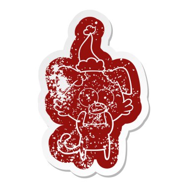 gergin köpek ilginç karikatür sıkıntılı etiket giyen Noel Baba şapkası