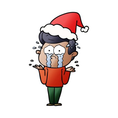 ağlayan bir adam Noel Baba şapkası giyiyor, degrade çizgi film