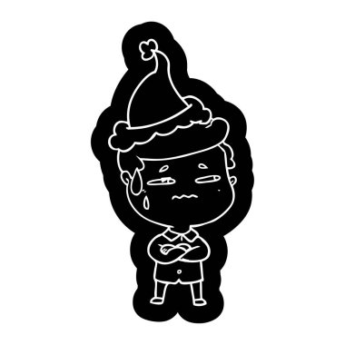 Noel Baba şapkası giyen endişeli bir adam çizgi film simgesi