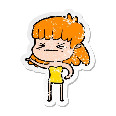 bir çizgi film kızgın kızın sıkıntılı etiket