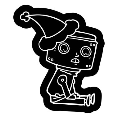 Noel Baba şapkası giyen bir robot ilginç çizgi film simgesi