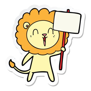 gülünecek bir aslan çizgi film afişini ile etiket