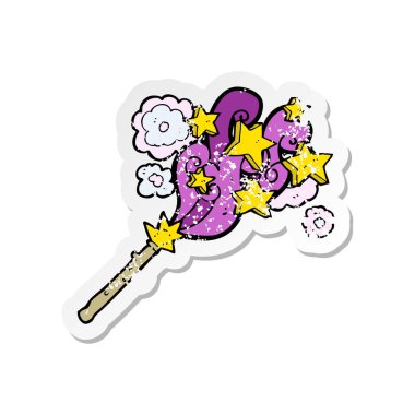 bir çizgi film sihirli değnek Retro sıkıntılı etiket