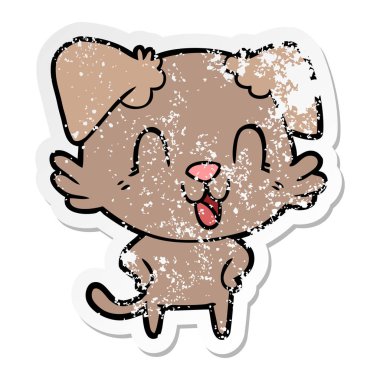 sıkıntılı etiket gülünecek bir karikatür köpek