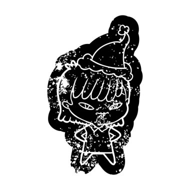 Noel Baba şapkası giyen bir kadın sıkıntılı simgesini çizgi film