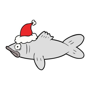 Noel Baba şapkası giyen bir balık çizgi çizme
