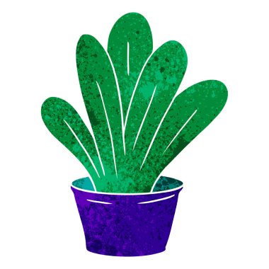 Retro karikatür doodle yeşil bir kapalı bitki