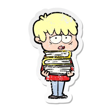 kitap bir karikatür yorgun çocuk sıkıntılı etiket