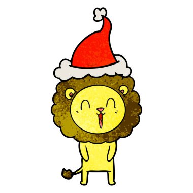 gülen aslan giyen Noel Baba şapkası çizilmiş dokulu karikatür el