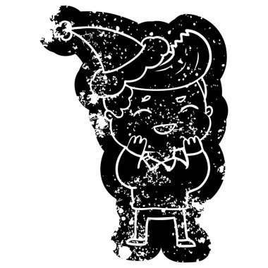 giyen Noel Baba şapkası gülen bir adam ilginç karikatür sıkıntılı simgesi