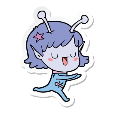 mutlu uzaylı kız çizgi film etiketi