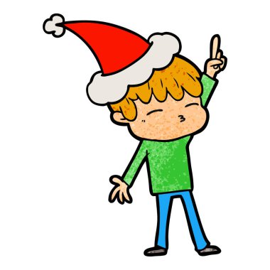 Noel Baba şapkası giyen meraklı bir çocuk, dokulu çizgi film