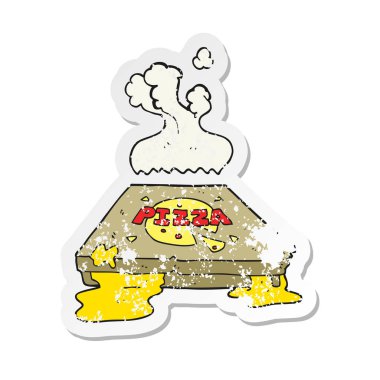 Retro distressed sticker of a cartoon pizza vector