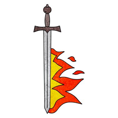 çizgi film flaming kılıç ilginç el çekilmiş