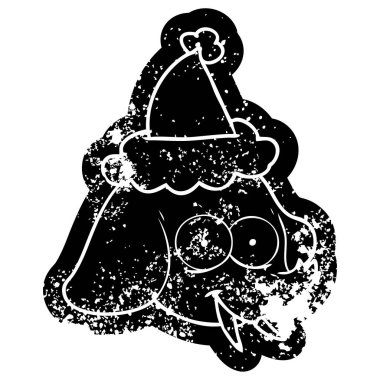 Noel Baba şapkası giyen bir fil yüz karikatür sıkıntılı simgesi