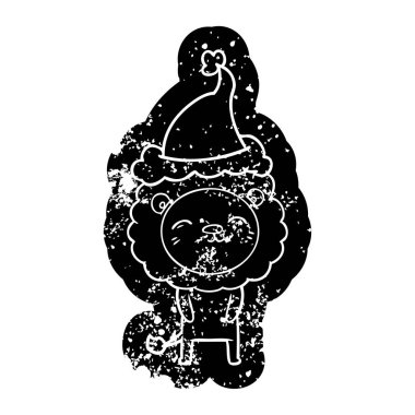 Noel Baba şapkası giyen aslan çizgi film sıkıntılı simgesi