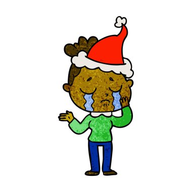 Noel Baba şapkası giyen bir ağlayan kadının dokulu çizgi film el çekilmiş