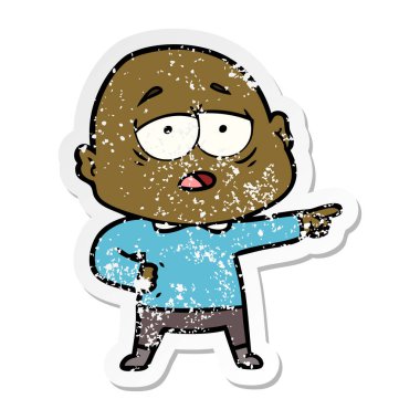 sıkıntılı etiket bir karikatür kel adam yorgun