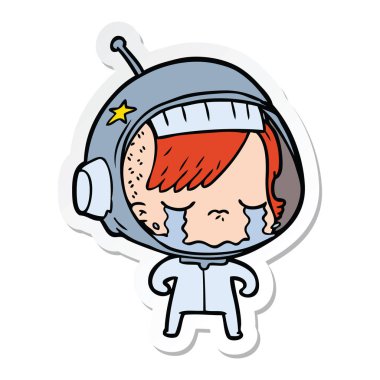 bir çizgi film ağlayan astronot kız etiketi