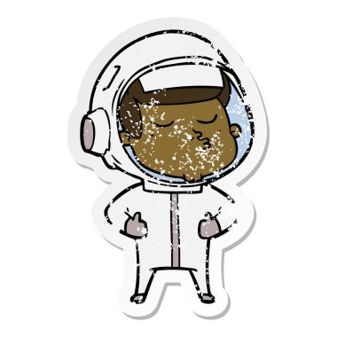 bir çizgi film emin astronotun sıkıntılı etiket