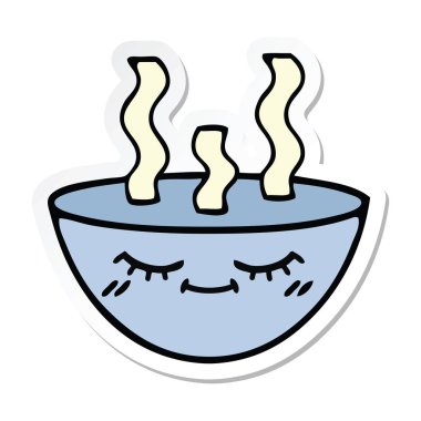 bir sevimli çizgi tas sıcak çorba etiket