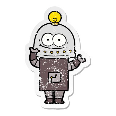 bir mutlu karton robot ampul ile sıkıntılı etiket