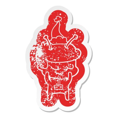 utangaç ilginç çizgi film Noel Baba şapkası giyen bir uzaylı etiket sıkıntılı