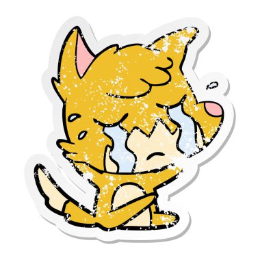 ağlayan bir tilki karikatür sıkıntılı etiket