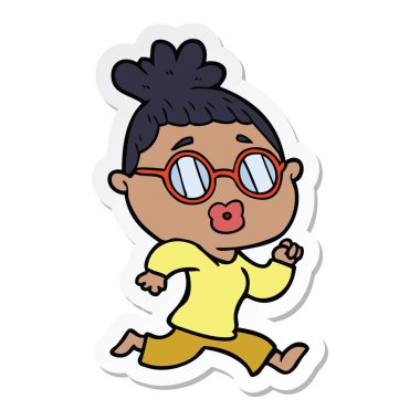gözlük takan bir karikatür kadının etiket